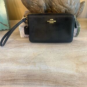 Coach Black Pebbled Leather Wristlet